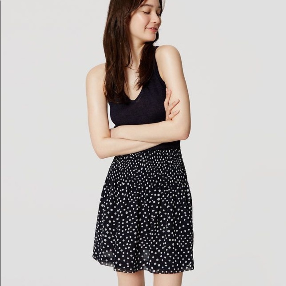 Ann Taylor Loft petite polka dot smocked skirt